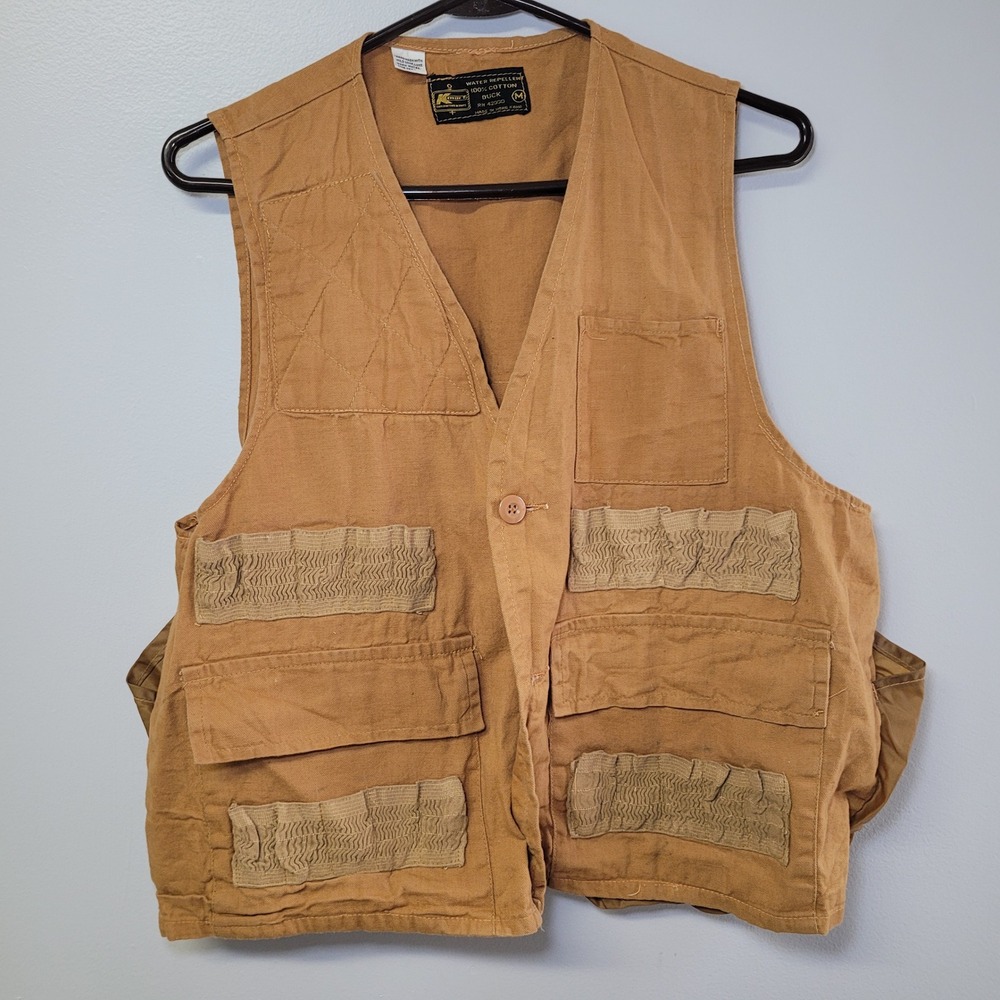 Vintage Kmart Cotton Duck Hunting Game Vest Brown Mens Medium Missing Button